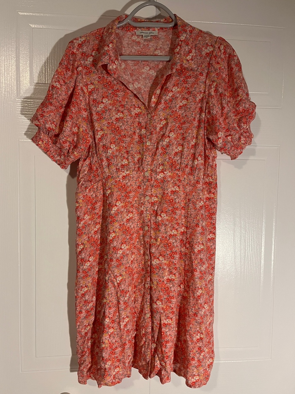 Adorable American Eagle Puff Sleeve Button-up Mini Dress